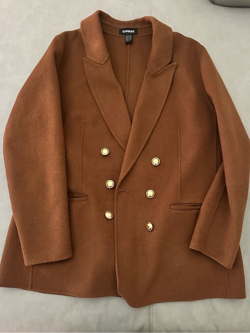 Express Womans Double-Breasted Brown Wool Blend Coat